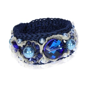 Bransoletka damska Swarovski kryształy niebieskie sznurek wiskoza